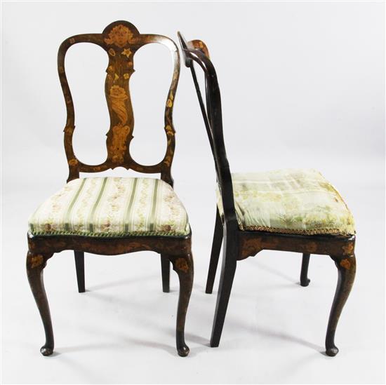 Three 19th century Dutch marquetry dining chairs(-)